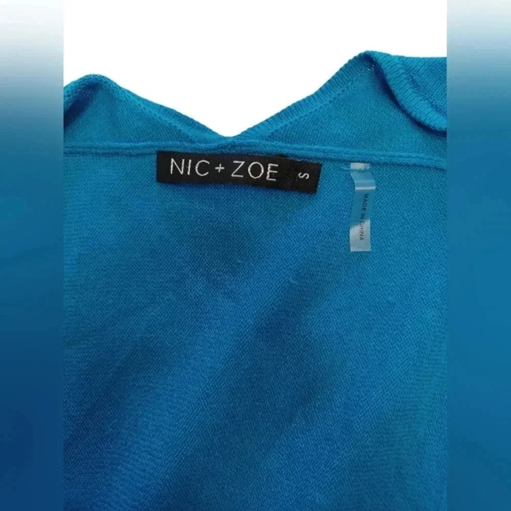 Nic+Zoe LS Open Teal Blue Cardigan Size Small - Picture 8 of 9